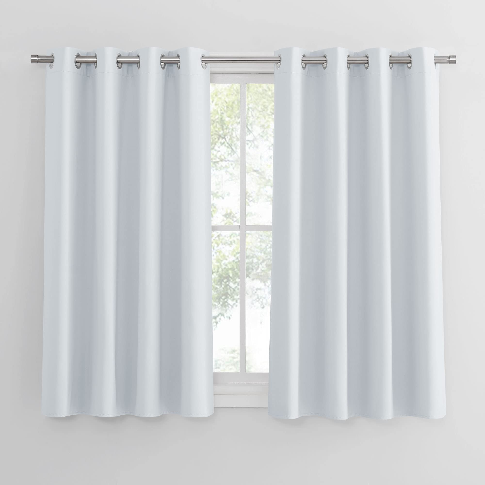PONY DANCE Greyish White Short Eyelet Curtains - 45" Drop Thermal Insulated & Room Darkening Window Treatment Curtains & Drapes for Boy's Bedroom/Living Room, 2 Pieces, 52" Width by 45" Depth
