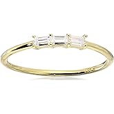 Amazon Essentials Baguette Cubic Zirconia 3-Stone Dainty Demi Fine Stacking Ring in Sterling Silver