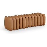 Meridian Furniture 22091Cognac Atticus Collection Art Deco Bench with Soft Cognac Vegan Leather, Solid Wood Inner Frame, 58.5" W x 20.5" D x 18" H, Cognac