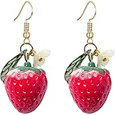 Red Strawberry Earring for Women Cute Lifelike 3D Fruit Resin Simulation Red Strawberry Drop Dangle Earrings Jewelry Gifts