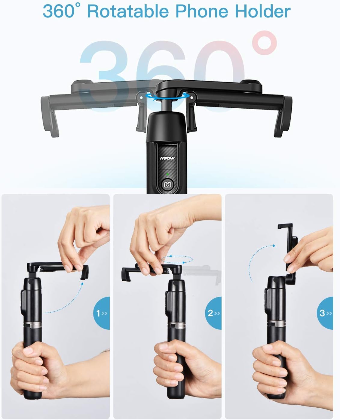 Selfie Stick, Mpow Selfie Stick Tripod with Bluetooth Remote, 360° Rotation Extendable Phone Tripod Stand Selfie Stick Compatible with iPhone11, X, iPhone 8, 8 Plus, 7, 7 Plus, Galaxy S9 S8 and More