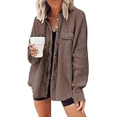 utcoco Women's Casual Waffle Knit Shacket Jacket Loose Fit Long Sleeve Button Down Shirt Shacket Top