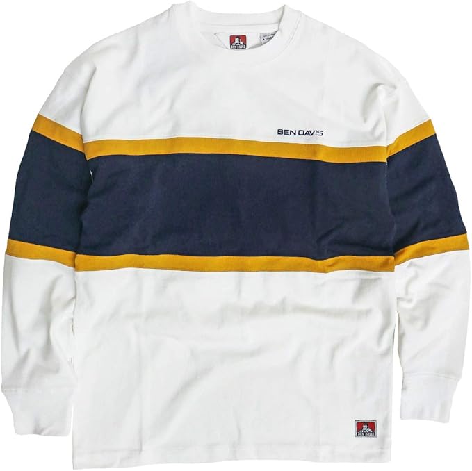 Amazon Ben Davis Tシャツ ベンデイビス ラガーtシャツ ボーダー 切り替え 長袖 メンズ ホワイト Mサイズ Tシャツ カットソー 通販