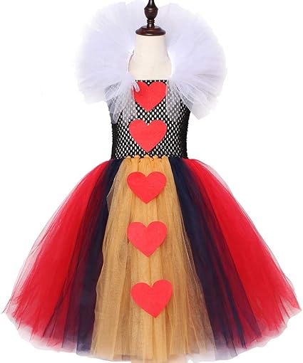 Qwer Queen Of Hearts Tutu Dress Girls Kids Halloween Carnival Dress Alice In Wonderland Red Queen Cosplay Girls Party Dress Amazon De Sport Freizeit