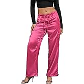 Perfashion Women Satin Pants Silk Wide Leg Trousers Cargo Joggers Drawstring Going Out Concert Outfits