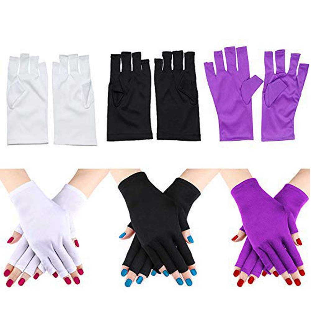 EBANKU 3 Pairs UV Shield Glove Gel Manicures Glove Anti UV Fingerless Gloves Protect Hands from UV Light Lamp Manicure (3 Color)