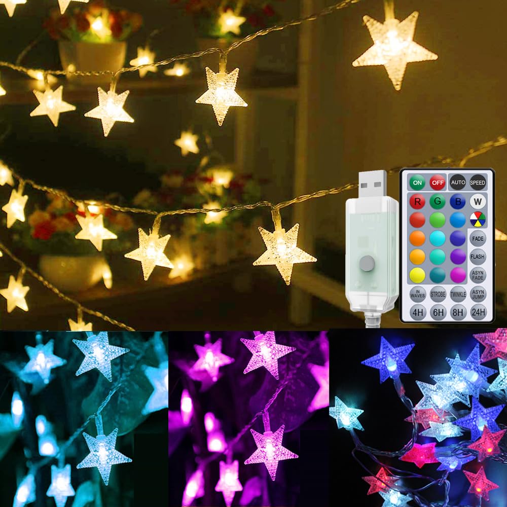 Photo 1 of Solhice 40ft Color Changing Star String Lights for Bedroom 120 LEDs, Indoor Fairy Lights USB Powered with Remote, Hanging Bunk Bed Lights for Kids Room, Starry Lights for Dorm Decor