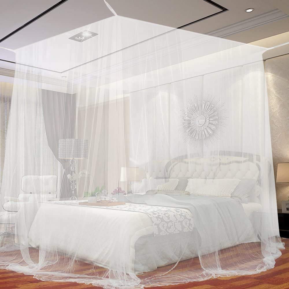AKORD White Mosquito Canopy Polyester Insect Protection Box Net Travel Double Bed Rectangular, with Slits, 220x200x210cm