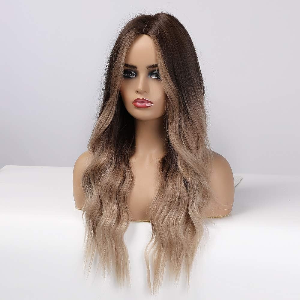 HAIRCUBE Omber Brown Wig Middle Parting Long Curly Women's Wigs 24 Inch Wigs for Women Natural Looking Synthetic Wigs - Image 5