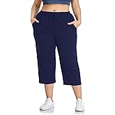ZERDOCEAN Women's Plus Size Active Yoga Sweatpants Cotton Jersey Capris Athletic Crop Pants with Pockets Drawstring