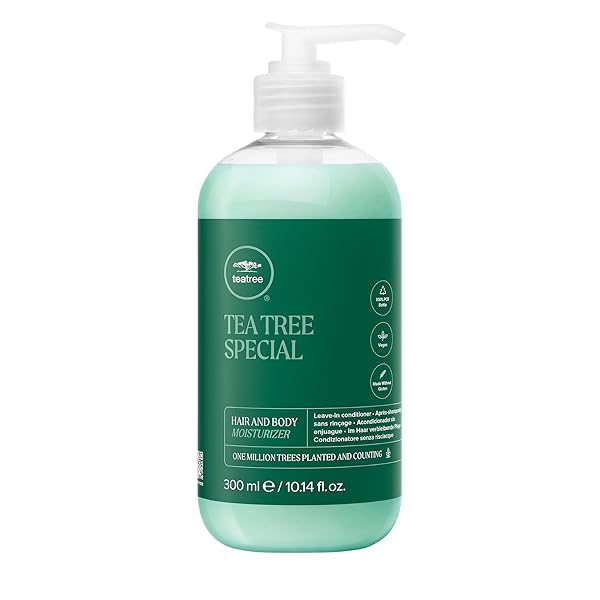 TEA TREE HAIR AND BODY MOISTURIZER LEAVE-IN CONDITIONER, BODY LOTION, AFTER-SHAVE CREAM, FOR ALL HAIR + SKIN TYPES, 10.14 FL. OZ.