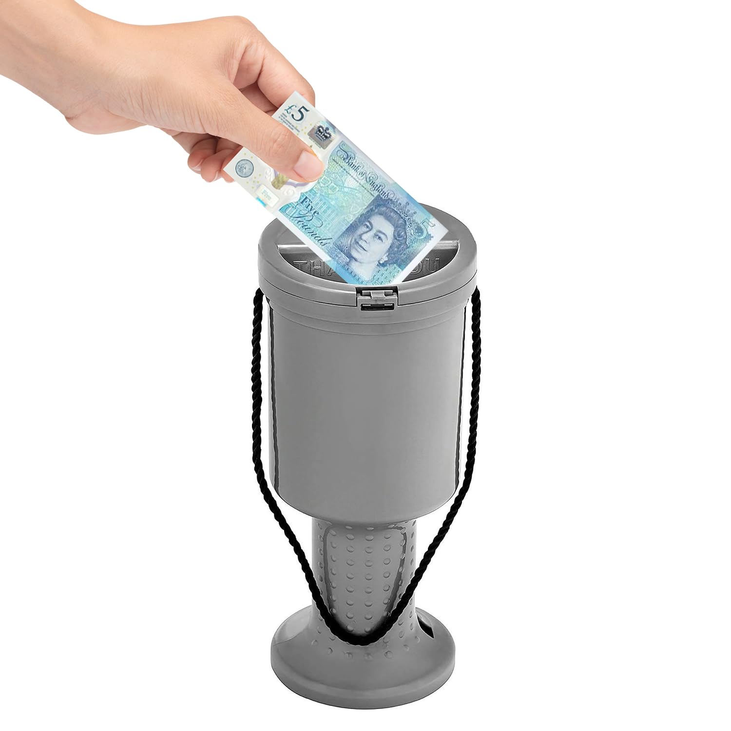 Rounded charity donation money box collection saving box- Coin Collection Fundresing Box - Gray- Silver