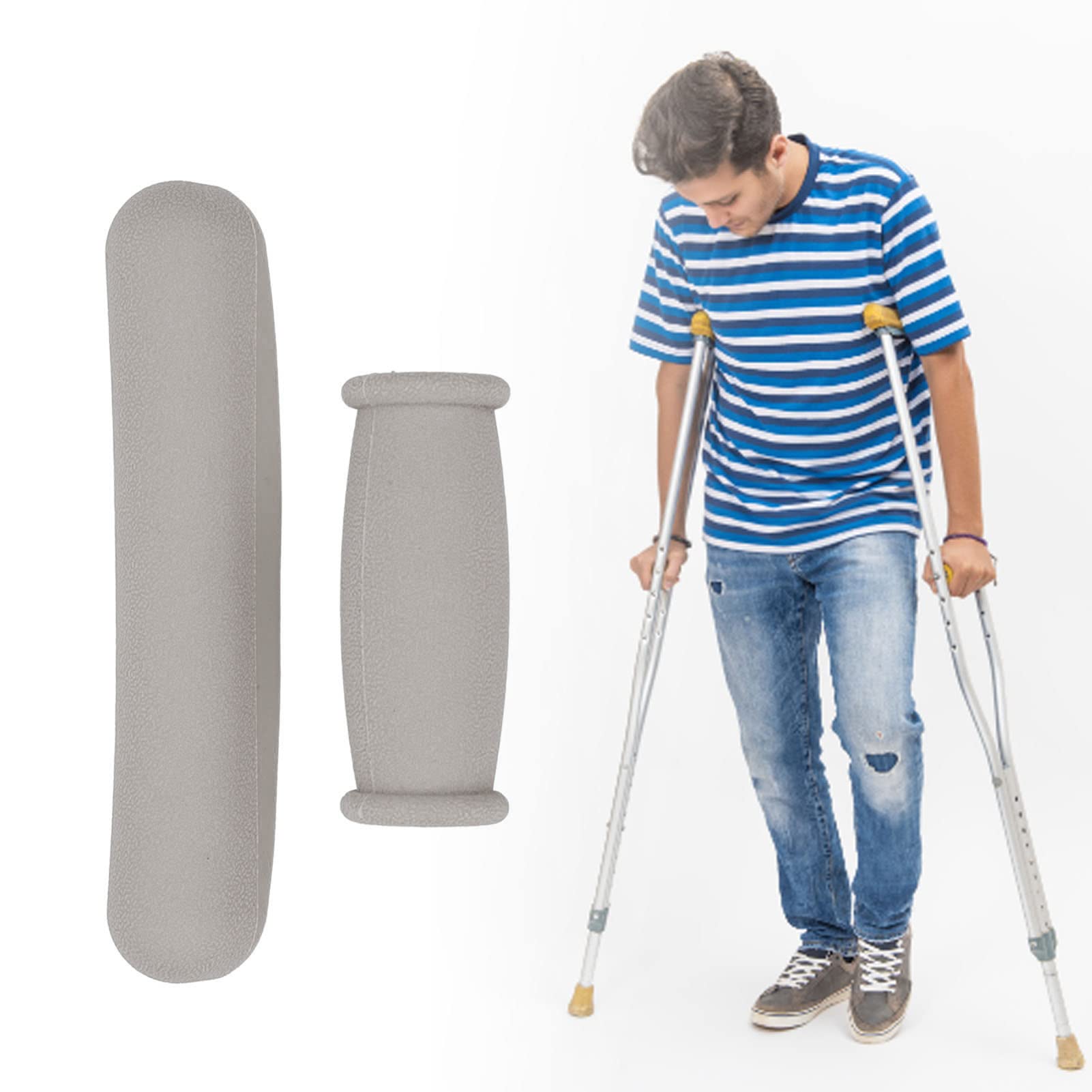 Replacement Crutch Pads, Extra Thick Cushioned Anti Slip TPU Crutches Replacement Pad Soft Support Pads for Armpits Hand Grips for Standard Aluminum Crutches 4pcs(Grey)