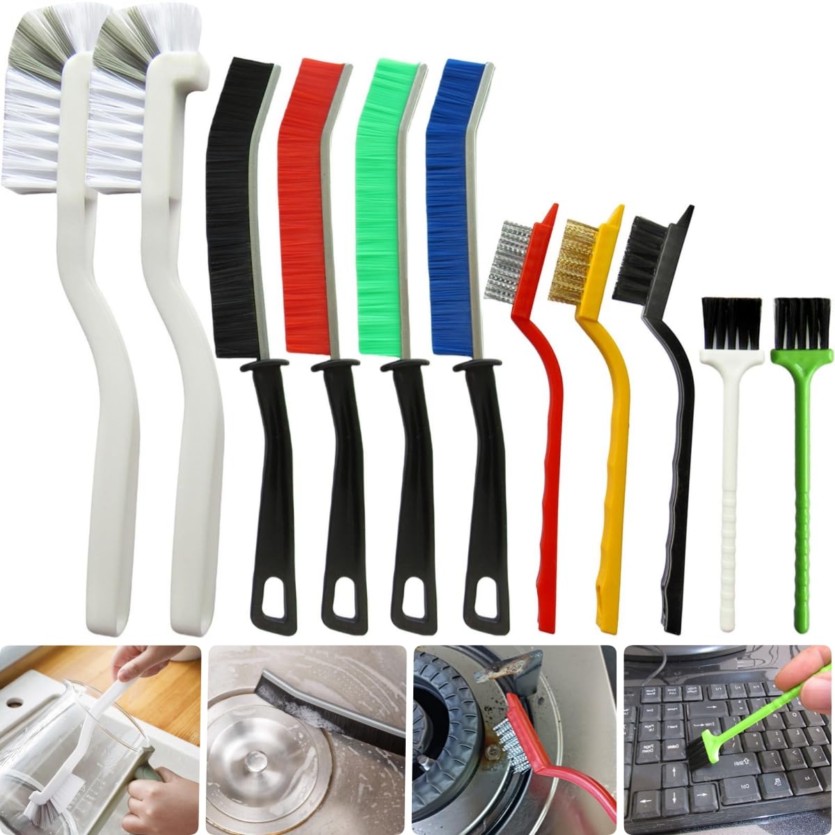 Photo 1 of 11Pcs Crevice Cleaning Brush Set, Hard Bristle Gap Cleaner Brushes,Ideal for deep Cleaning Gaps, Kitchens, Sinks, bathrooms, Tight Spaces, Corners, Bottles, Cups, teapots