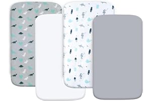 SPRINGSPIRIT Crib Sheets for Boys or Girls 4 Pack, Baby Crib Sheets 52'' x 28'' for Standard Crib & Toddler Mattress, Soft and Breathable Material, Baby Crib Sheet Neutral, Grey Dinosaurs & Ocean