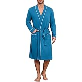 Ekouaer Mens Robes Lightweight Knit Bathrobe Long Sleeve Kimono Robe V Neck Spa Knee Length Sleepwear with Pockets S-XXL