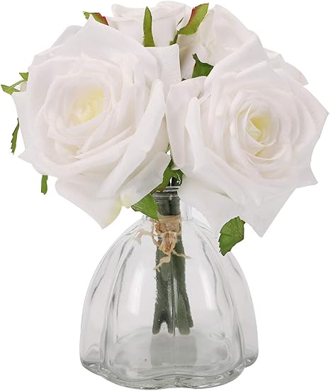 Amazon Duovlo ガラス花瓶に入ったバラの花 フェイクウォーターフェイクベリーアジサイリーフフラワーアレンジメント ウェディングホームテーブルデコレーション用 1パック 造花 オンライン通販