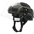 Tactical Multifunctional Fast Airsoft MICH 2000 ACH Helmet with Transparent Visor NVG Bracket and Side Rails for Outdoor Sports Such As CS Games