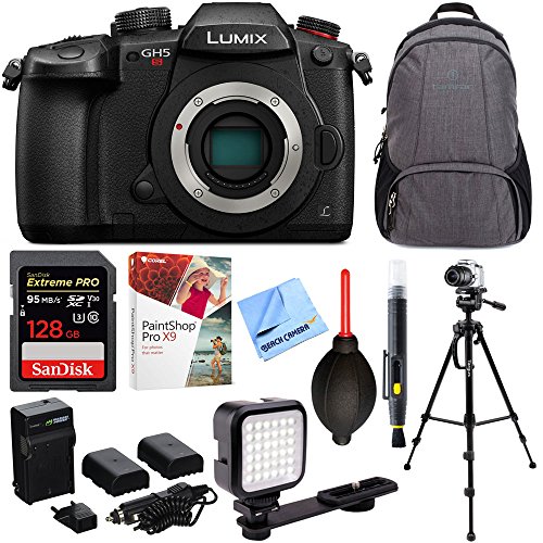 Panasonic-LUMIX-GH5S-102MP-C4K-Mirrorless-ILC-Camera-Bundle-w-128GB-SDXC-Memory-Card-Backpack-Tripod-LED-Light-Corel-Paint-Shop-Blower-Cleaning-Pen-Batteries-Charger-and-Microfiber-Cloth