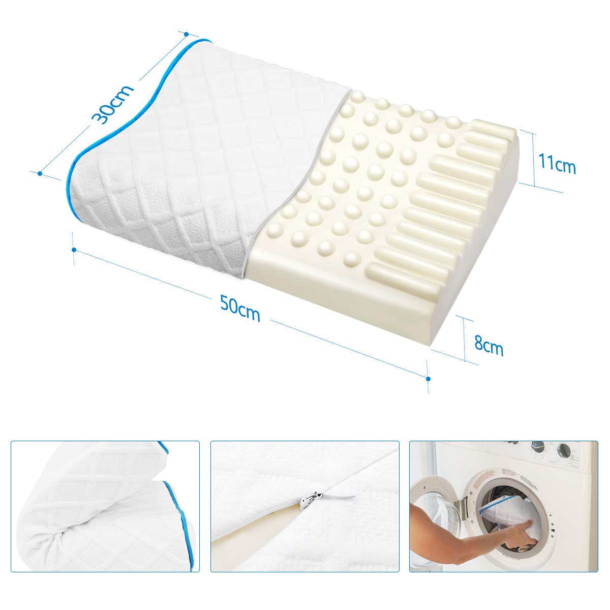 Keenstone® Kissen, Höheneinstellbares Memory Foam Kopfkissen, Orthopädisches Nackenstützkissen, Ergonomisches Nackenkissen für HWS waschbaren & hypoallergenen Bezug(50 x 30 x 11/8)