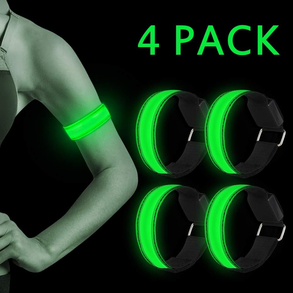 LED Armband, 4 Stück Reflective LED leucht Armbänder Lichtband Kinder Nacht Sicherheits Licht für Laufen Joggen Hundewandern Running Outdoor Sports