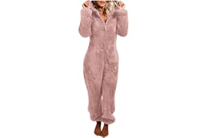 HGps8w Fuzzy Fleece Onesie Pajamas for Women Jumpsuit Warm Winter Sherpa Romper Sleepwear One Piece Zipper Hooded Playsuit