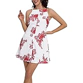 FANCYINN Women’s Halter Neck A-Line Mini Dress with Pockets Adjustable Spaghetti Strap Backless Elegant Date Night Dresses
