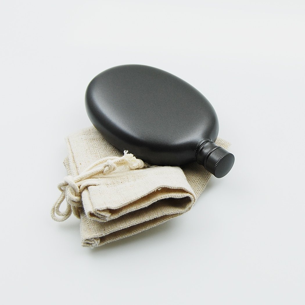 iSavage 3oz 18/8 Stainless Steel Oval Shaped Hip Flask, Popular Gun-Black Painting-YM803