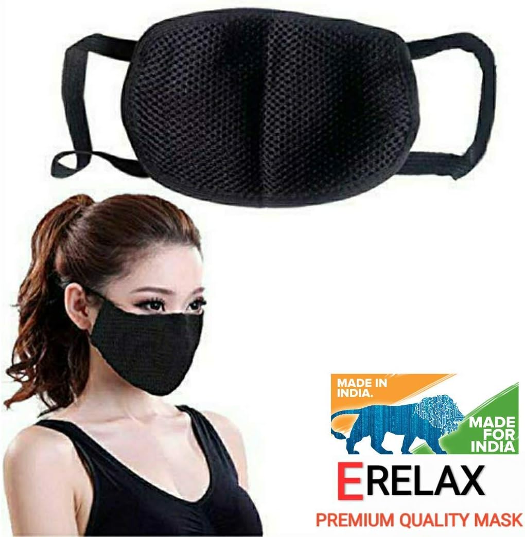 E Relax Anti Pollution Mask Washable Dust Mask Air Filter Mask for Pollution Smoke Allergy Mask (Unisex Size,Black) (PACK OF (FOUR) 4)