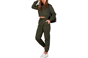 BTFBM Women 2 Piece Outfits Long Sleeve Crop Top Pullover Drawstring Pant Jogger Set Casual Sweatsuits Tracksuit Pockets