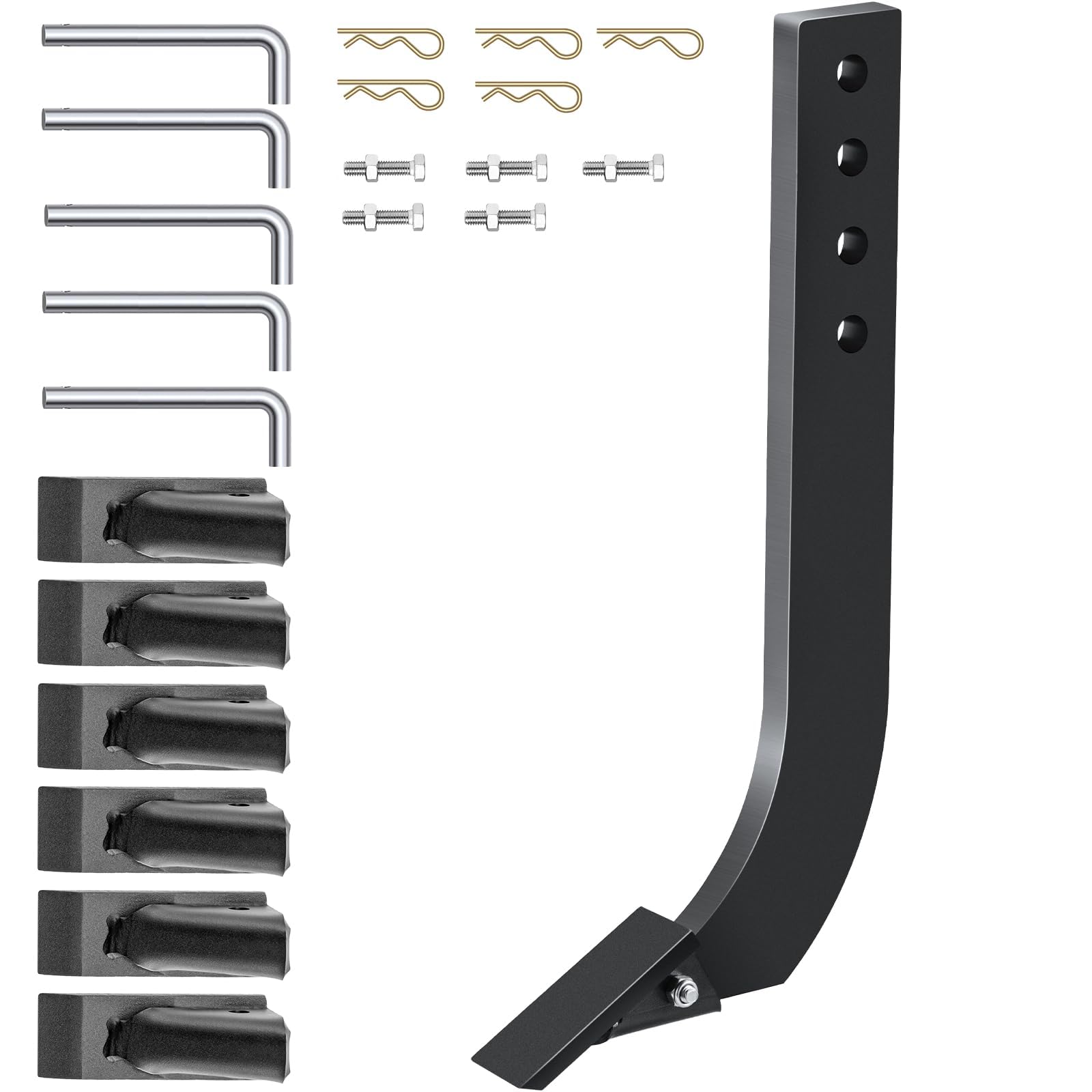 Photo 1 of VEVOR Box Blade Shank, 18'' Scarifier Shank, 4 Holes Box Scraper Shank, Ripper Shank with Removable Tapered Teeth and Pins, Adjustable Shanks Assembly for Replacement, Digging, Plowing, 5PCS