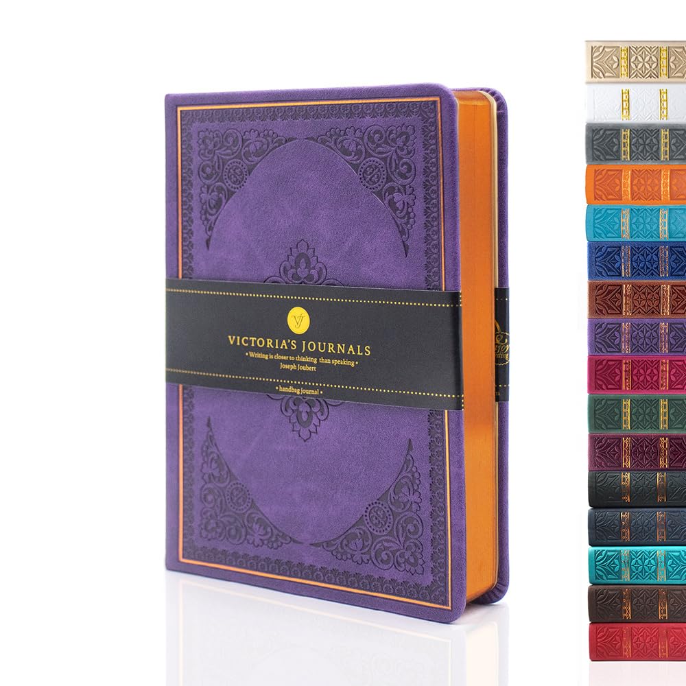 VICTORIA'S JOURNALS Leatherette Vintage Journal Hard Cover Lined Notebook Old Looking Travel Diary (Purple, B6) — image 1
