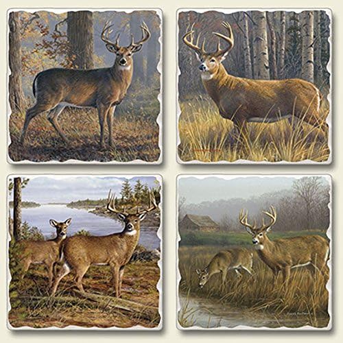 Legends Deer Doe Set of 4 Absorbent Stone Coasters - Made in USA