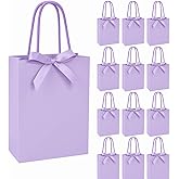 GloPack&Mail Purple Gift Bags with Ribbon – 12 Pack Lavender Paper Gift Bags, Reusable Heavy-Duty Party Favor Bags for Birthdays, Weddings, Baby Showers, Holidays, and Thank You Gifts (Lavender, 8x4x9.5)
