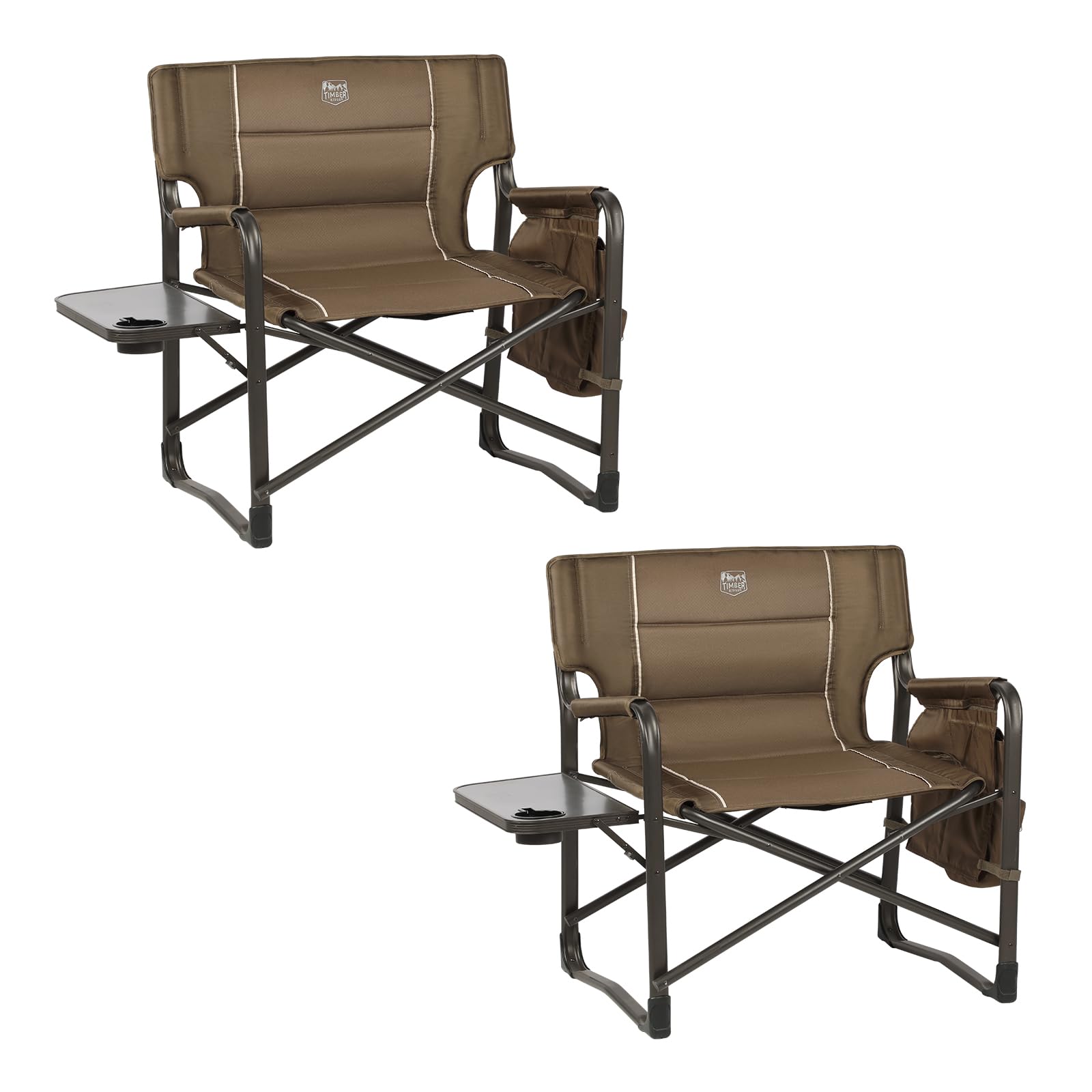 TIMBER RIDGE XXL Upgraded Oversized Directors Chairs with Foldable Side Table, Detachable Side Pocket, Heavy Duty Folding Camping Chair up to 600 Lbs Weight Capacity (Brown) Ideal Gift, 2 Pack