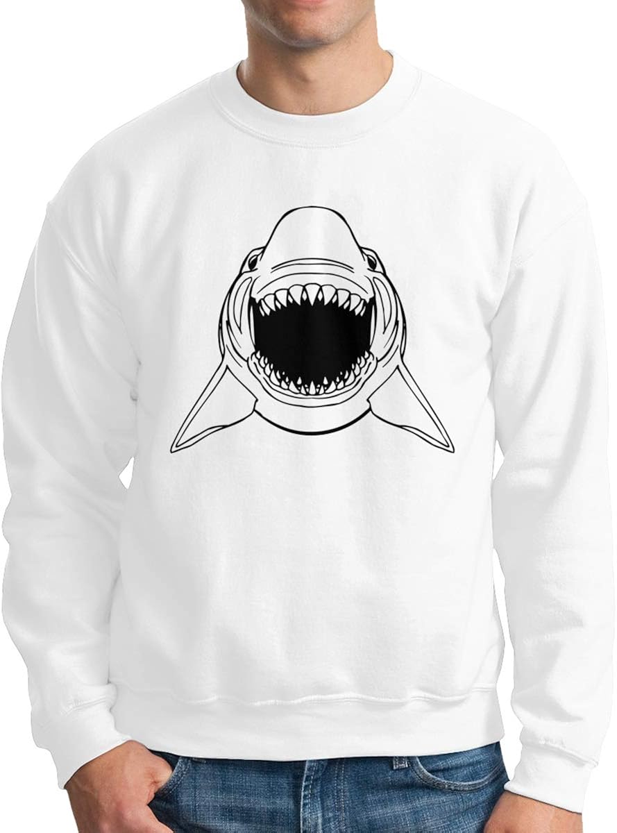 Scary Shark Fierce Men Crewneck Long Sleeve Pullover Round Collar Sweatshirt
