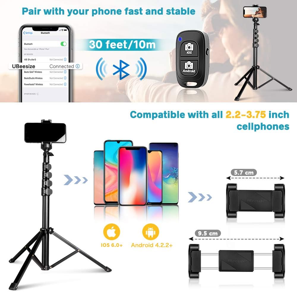 62" Phone Tripod Accessory Kits, Aureday Camera & Cell Phone Tripod Stand with Bluetooth Remote and Universal Tripod Head Mount, Perfect for Selfies/Video Recording/Vlogging/Live Streaming: Camera & Photo