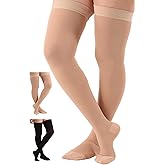 ABSOLUTE SUPPORT Opaque Graduated Compression Thigh High Stockings for Women and Men 20-30mmHg | For Varicose Veins Circulation during Pregnancy - Beige, Large, A203BE3