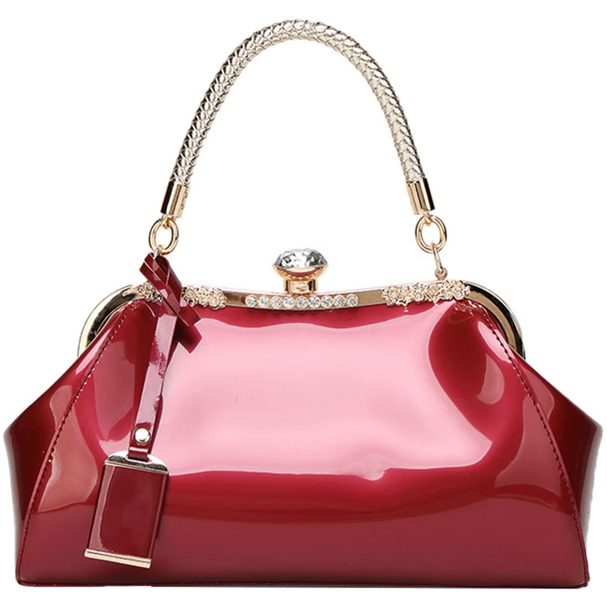 NIYUTA Women's Handbags Fashion High Capacity Patent Leather Casual Cross-Body Top-Handle Bags Red Wine