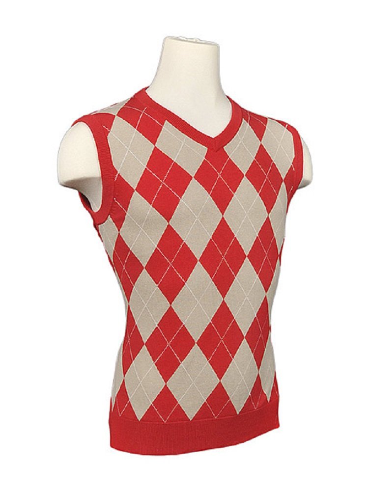 Women's Argyle Golf Sweater Vest Red/Khaki/White