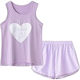 MyFav Big Kids Girls Sleeveless Sleepwears Hearts Shape Striped Pajama Nightgown