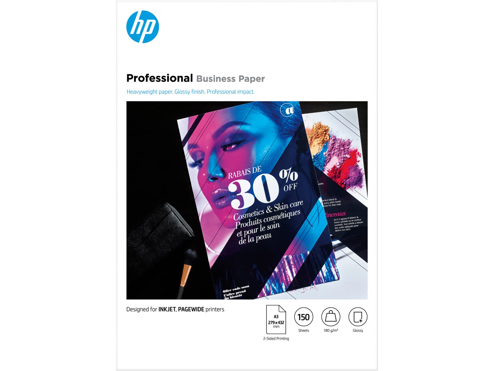 HP 7MV84A Inkjet Professional Glossy Business Paper, A3, 180 gsm, 150 Sheets