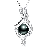 KANNSOAR Tahitian Black Pearl 18K White Gold Plated Sterling Silver Heart/Infinity/Four Leaf Clover Pendant Necklace Jewelry Gifts for Women Wife Mom Girlfriend Wedding Birthday Anniversary Christmas