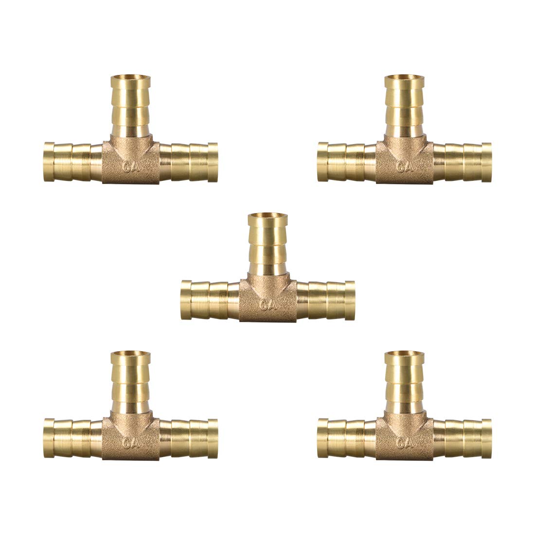 sourcing map 12mm or 15/32" ID Brass Barb Splicer Fitting,T-Shaped 3 Ways,Barb Hose Fitting Air Gas Water Fuel,Barbed Tee Connector,5pcs