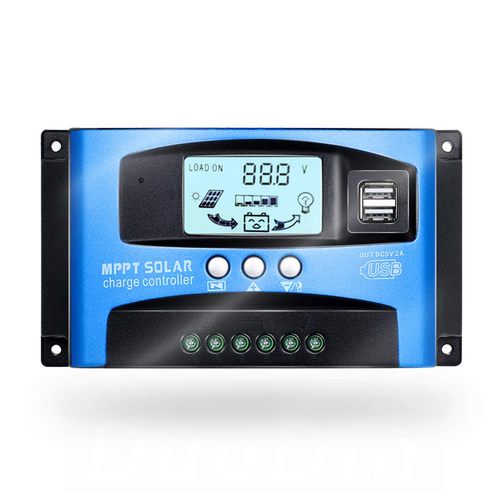 SolaMr 60A Solar Charge Controller 12V/24V Solar Panel Battery Charge Regulator with LCD Display and Dual USB Port - 60A