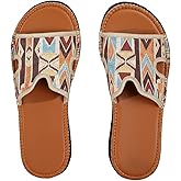 OYOANGLE Women's Boho Slip on Sandals Open Toe Flip Flops Comfort Beach Sandals Slippers for Casual Dressy Summer