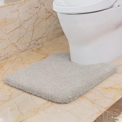 Non Slip Toilet Mat 50x60cm U Shape Light Gray Microfiber Thick Plush