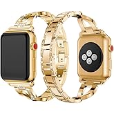 Vlokomz Metal Cuff Bangle Rhinestone Diamond Wristband X-Link Glitzy Strap Band for Apple Watch Band 38mm 40mm 41mm 42mm 44mm 45mm 46mm 49mm Women Iwatch Ultra 2 Series 11 10 9 8 7 6 5 4 3 2 1 SE