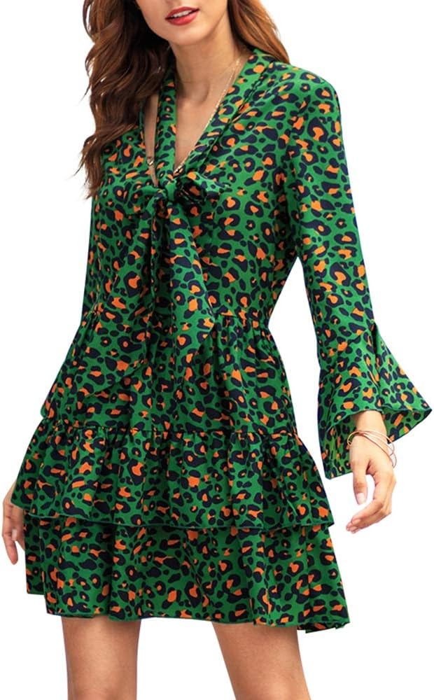 KCatsy 2019 Spring and Summer New Long-Sleeved Lapel Slimming Dress