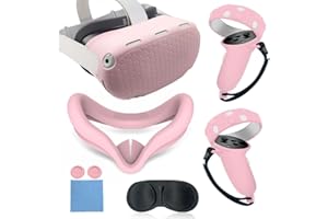 MLemonVR Silicone Cover Set Compatible with Oculus/Meta Quest 2 Accessories,Includes Controller Grips Button Caps & Face Cover, Shell Cover, Lens Cover, for Quest 2_Pink